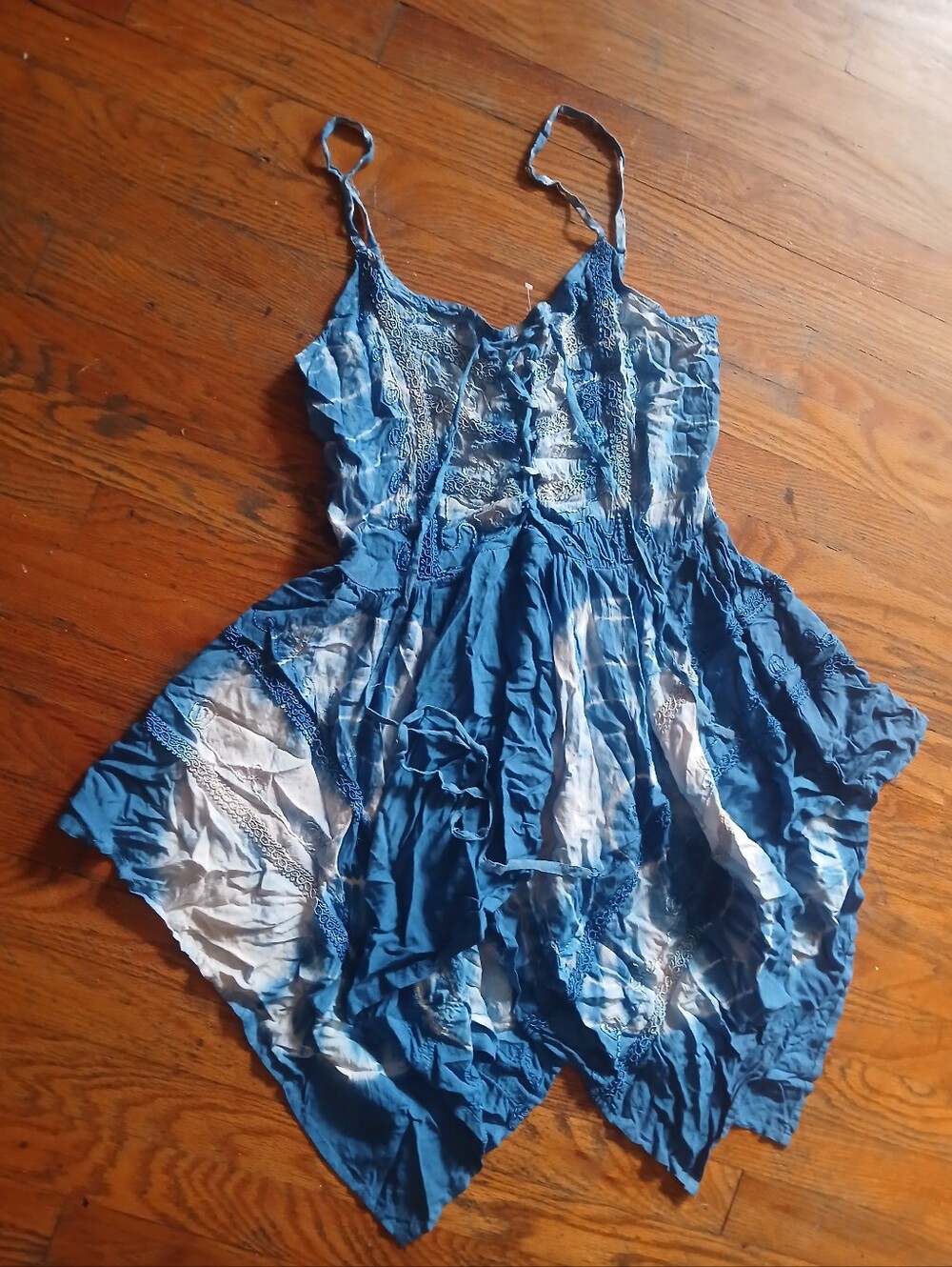 Blue Tie-Dye Bohemian Handkerchief Top L NWT